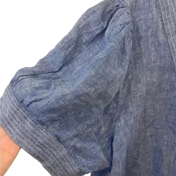 Talbots linen chambray blouse tie waist coastal 3X - Picture 5 of 10